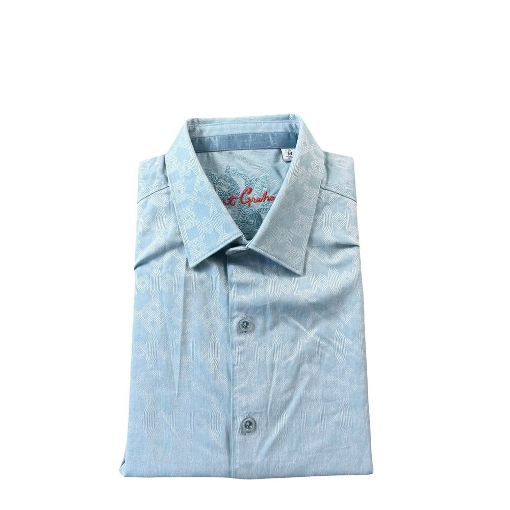 Robert Graham Blue Silver Geometric Cotton S/S Mens Button Front Size Medium M